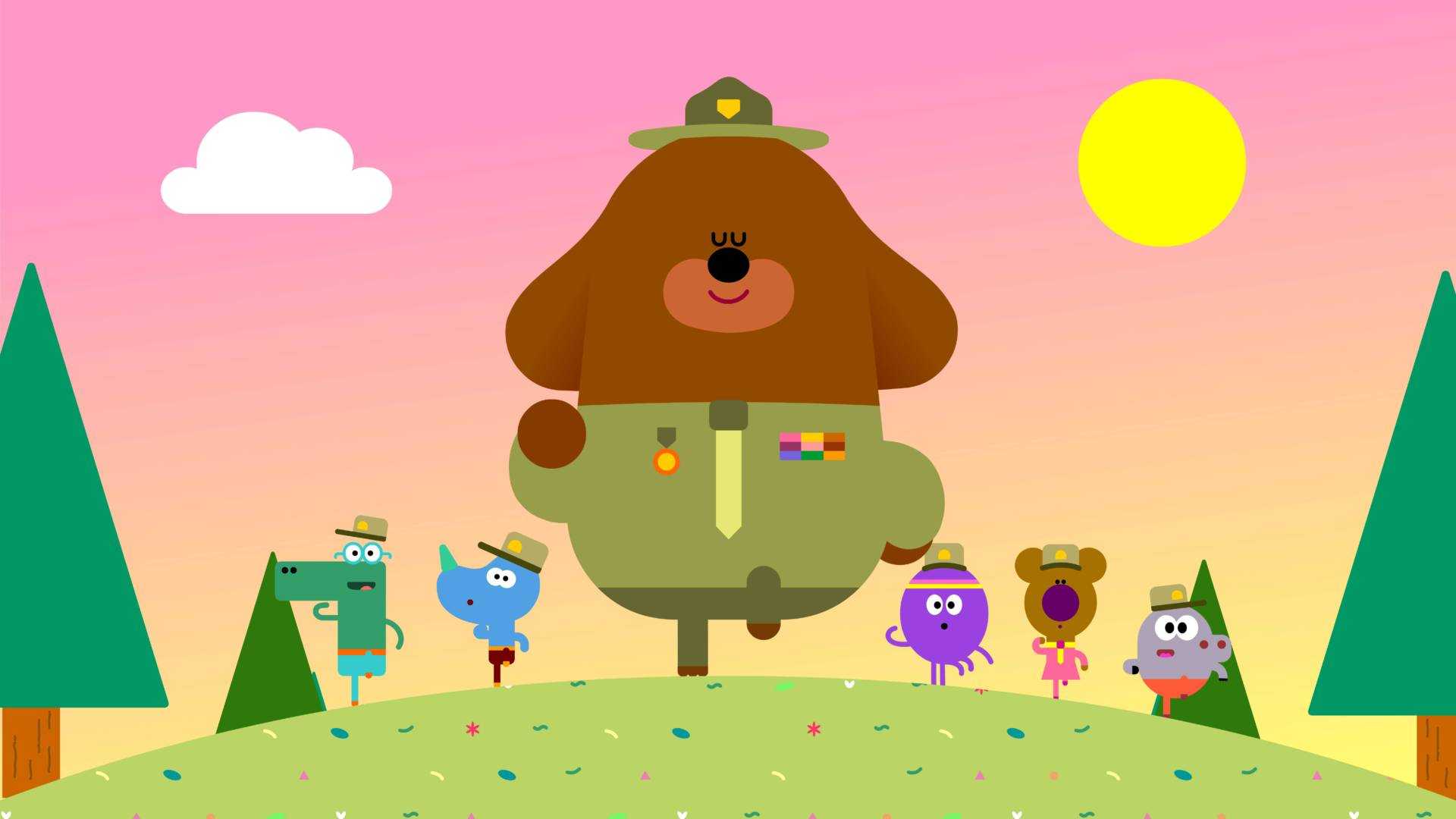 Duggee and the Squirrels march together in unison