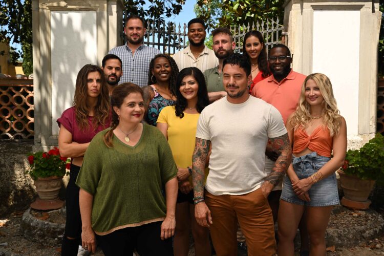 Judges Alex Guarnaschelli & Gabriele Bertaccini with all the contestants, as seen on Ciao House Season 1